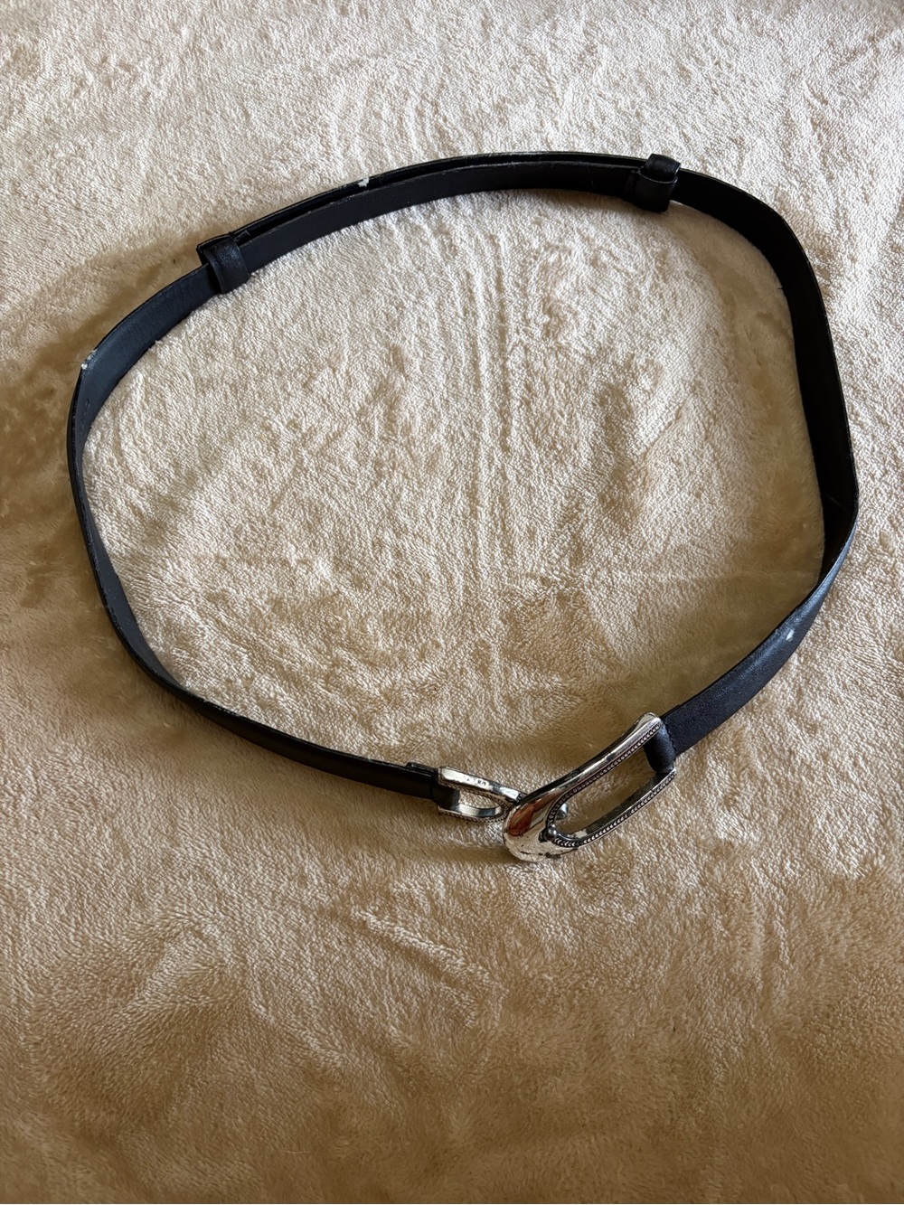 Black Leather-Style Buckle Belt